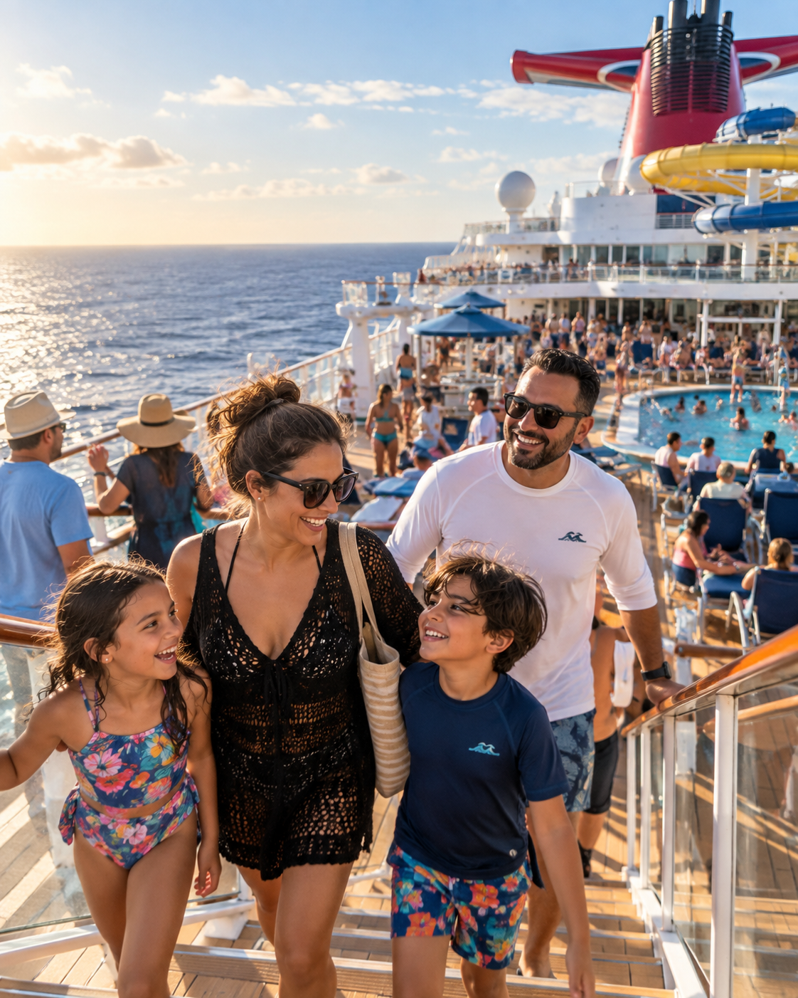 Familia disfrutando la cubierta de un crucero