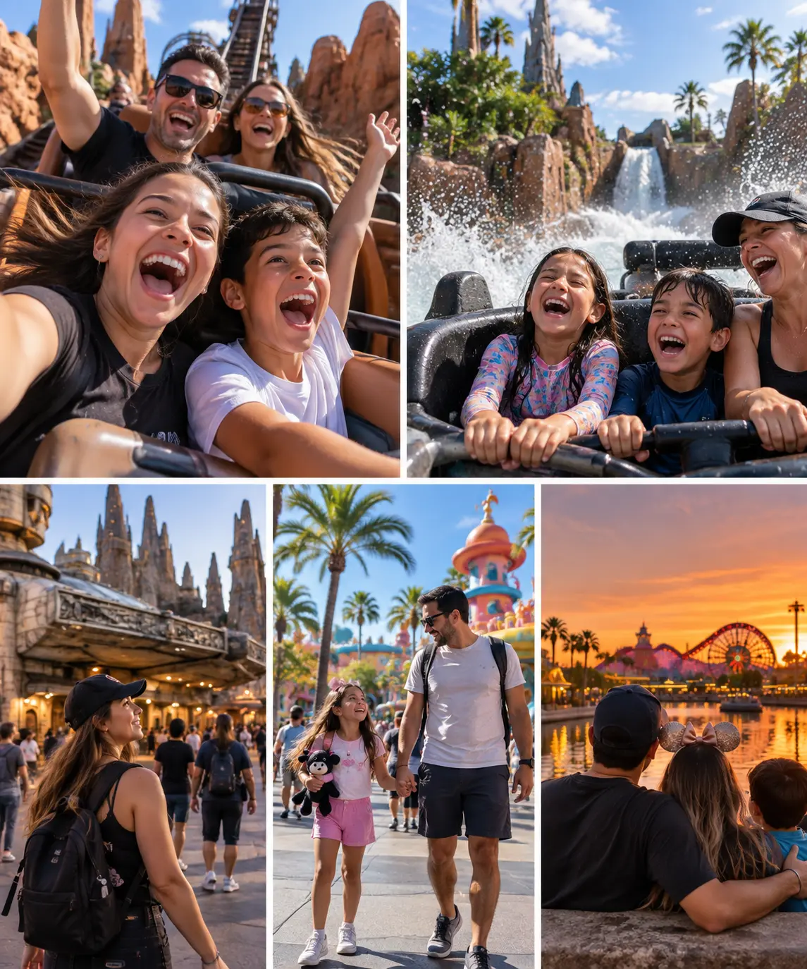 Collage de experiencias en parques temáticos